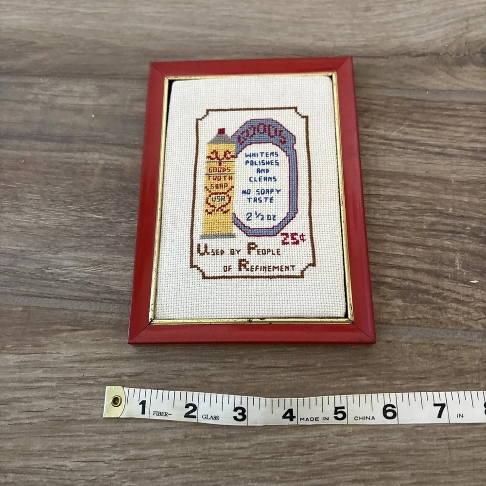 Vintage Reliance Industries Frame with Good's Tooth Soap‎ Cross Stitch Picture